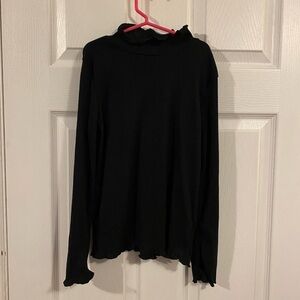 btween Black Ribbed Mock Neck Top with Lettuce Trim Edge